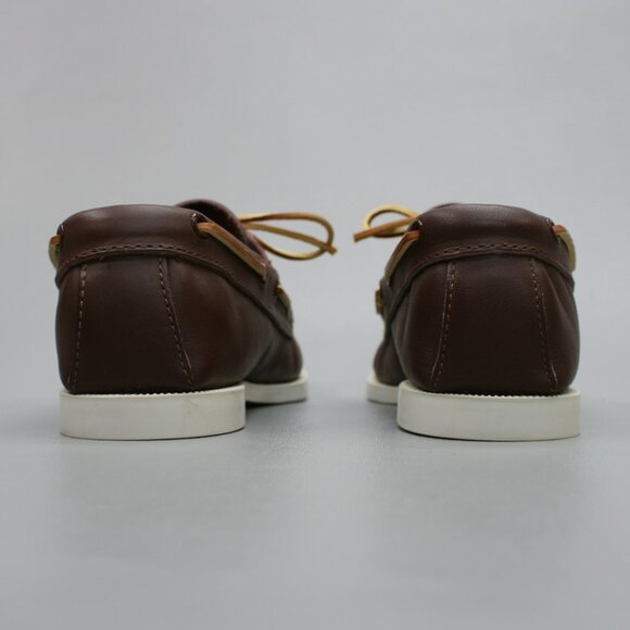 Minnetonka Ladies 7.5 Brown Leather Moccasin Loafers Slip on Boat Dock Shoes - Picture 3 of 12